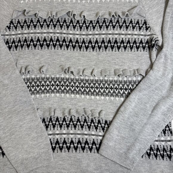 Talbots Womens Sweater Gray Lambswool Blend Fair Isle Nordic Striped Large - Picture 2 of 8